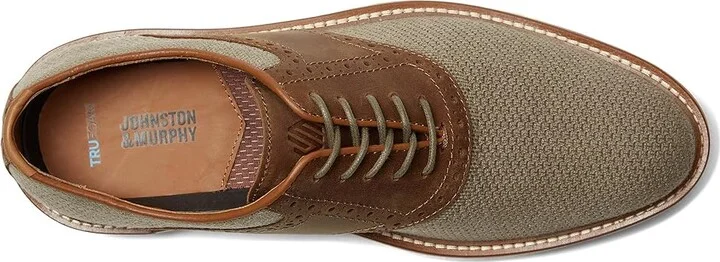 Johnston & Murphy Upton Knit Saddle Men's Slip on Shoes Taupe Knit/Brown Oiled Full Grain : 8.5 M (D), Leather - Image 2