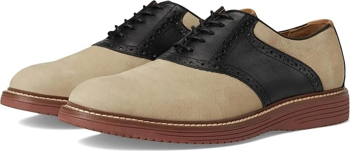 Johnston & Murphy Upton Saddle Men's Slip on Shoes Taupe Nubuck/Black Full Grain : 9.5 M (D), Leather