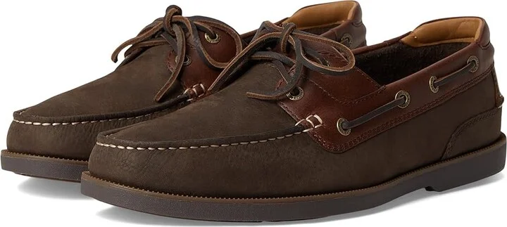 Johnston & Murphy Ventura 2-Eye Boat Shoe Men's Lace-up Boots Dark Brown Nubuck/Mahogany Full Grain : 9 M (D), Leather