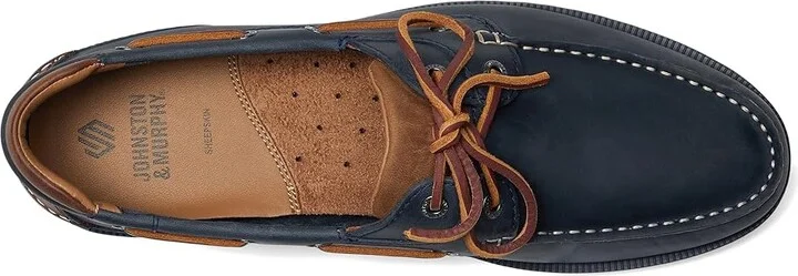 Johnston & Murphy Ventura 2-Eye Boat Shoe Men's Lace-up Boots Navy Full Grain : 11.5 M (D), Leather - Image 2