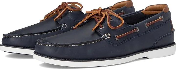 Johnston & Murphy Ventura 2-Eye Boat Shoe Men's Lace-up Boots Navy Full Grain : 11.5 M (D), Leather