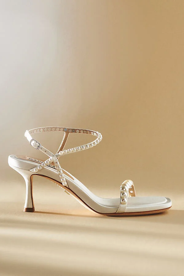 Jolie Pearly Silk Kitten-Heel Sandals