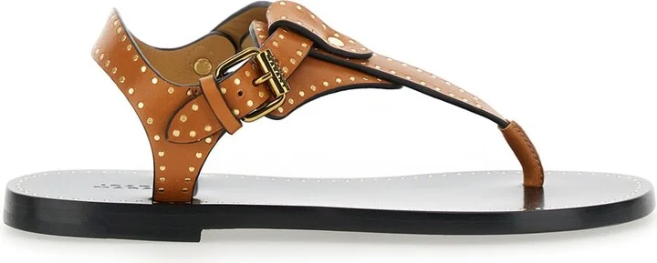'jooni' Brown Sandals With Buckle Closure And Metal Studs In Leather Woman