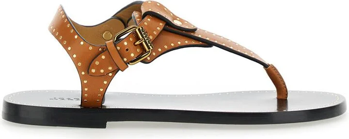 'Jooni' Brown Sandals With Buckle Closure And Metal Studs In Leather Woman