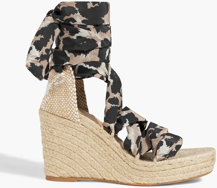 Jorgelina leopard-print crepe de chine espadrille wedge sandals