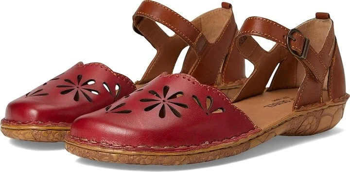 Josef Seibel Rosalie 04 Women's Flat Shoes Red/Camel : EU 38 (US Women's 7-7.5) M, Leather