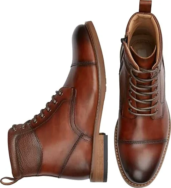 Joseph Abboud Men's Cap Toe Inside Zipper Ankle Boots Cognac
