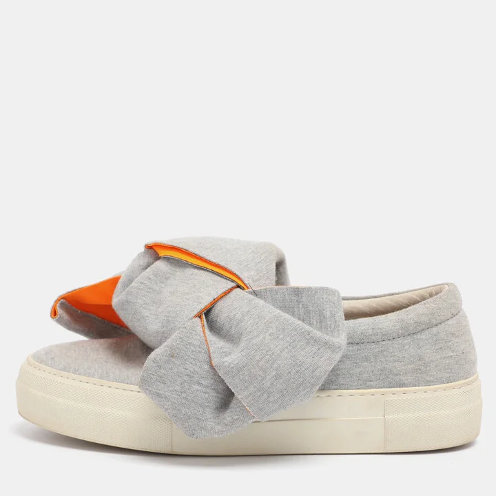 Joshua Sanders Grey Knit Fabric Bow Slip On Sneakers Size 38