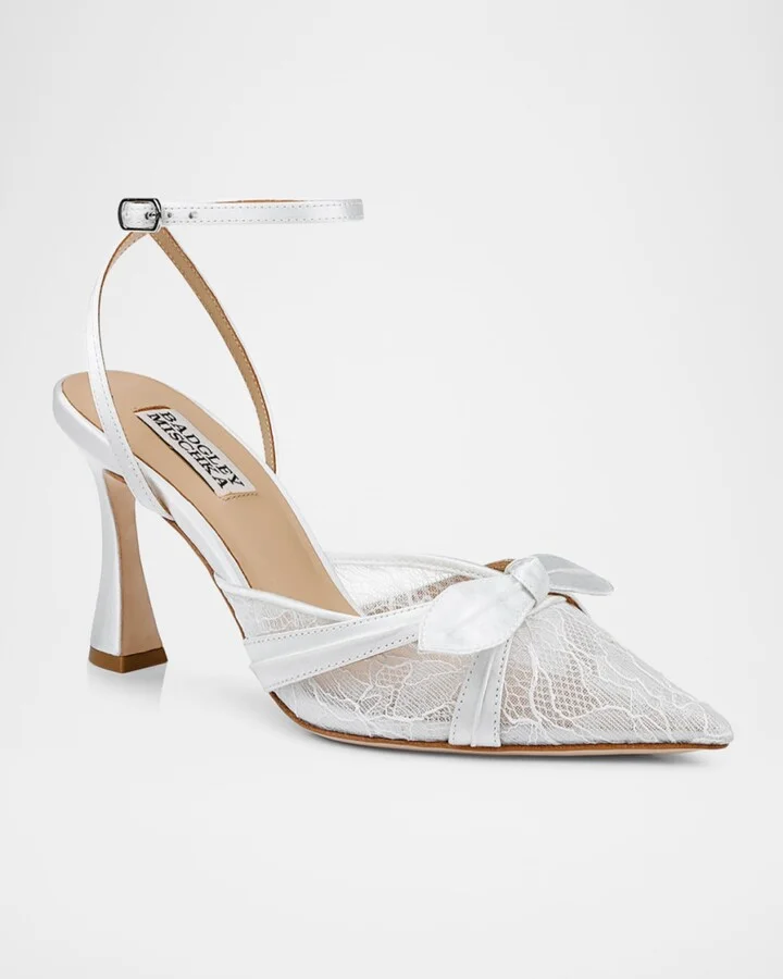 Josie Silk Lace Bow Ankle-Strap Pumps - Image 3