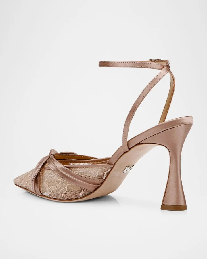 Josie Silk Lace Bow Ankle-Strap Pumps - Image 8
