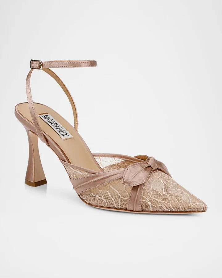 Josie Silk Lace Bow Ankle-Strap Pumps - Image 9