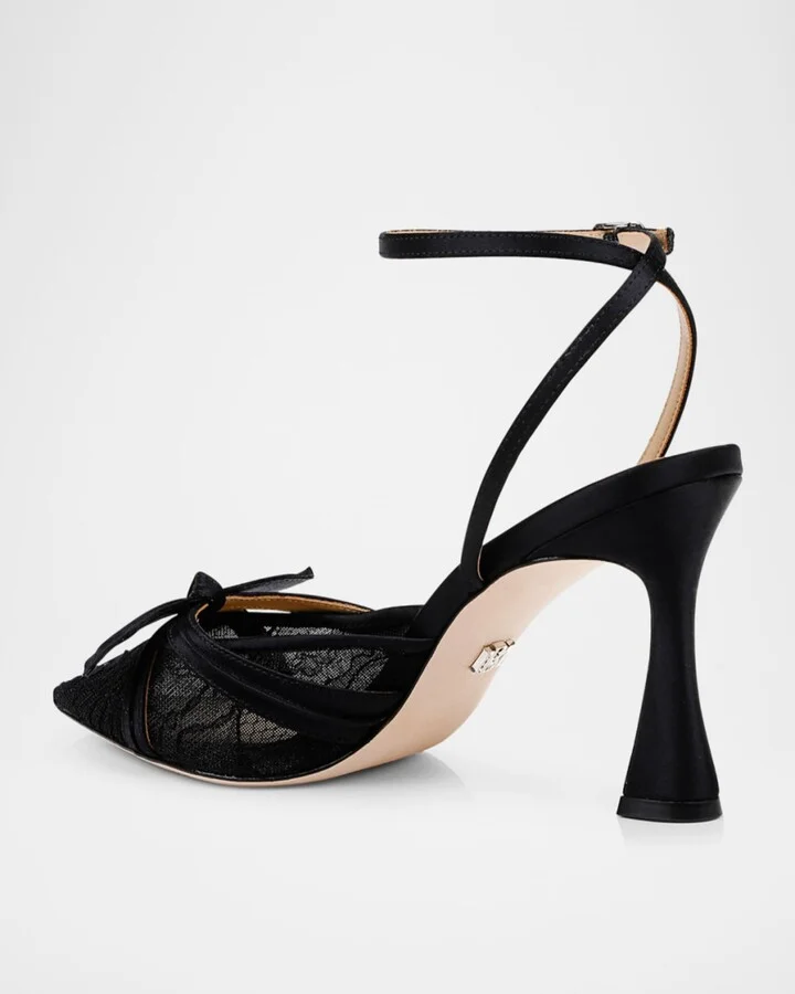 Josie Silk Lace Bow Ankle-Strap Pumps - Image 11