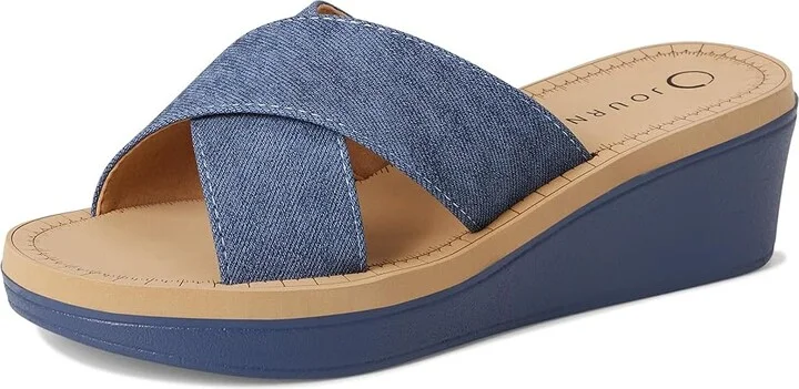 Journee Collection Biara Women's Wedge Shoes Denim : 12 M, Faux Leather - Image 5