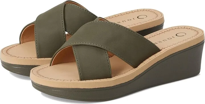 Journee Collection Biara Women's Wedge Shoes Olive : 8 M, Faux Leather