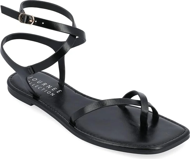Journee Collection Charra Women's Sandals Black : 6.5 M, Synthetic