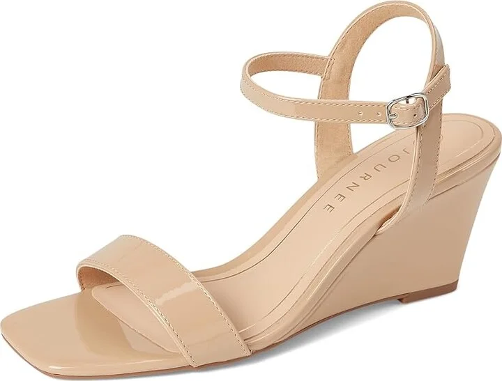 Journee Collection Clayr Women's Sandals Patent/Nude : 6 M, Faux Leather - Image 5