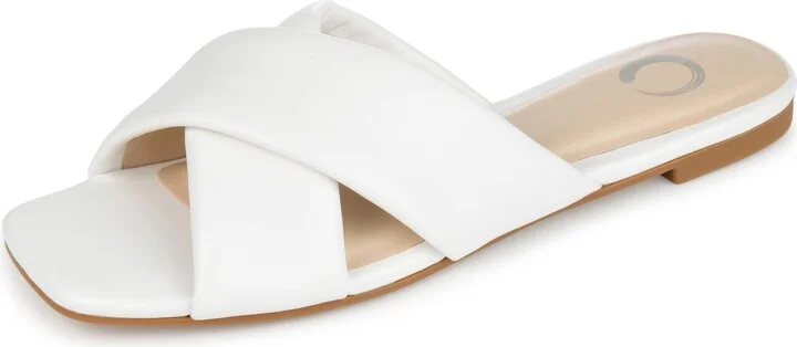 Journee Collection Faux Leather Slide Sandals with Puff Crisscross Detail