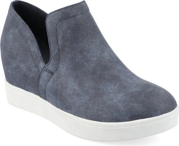 Journee Collection Medium and Wide Width Women's Cardi Sneaker Wedge Blue 6.5WD