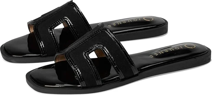 Journee Collection Primah Women's Sandals Patent/Black : 9.5 M, Leather