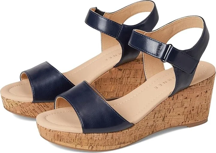 Journee Collection Ranae Women's Wedge Shoes Navy : 9.5 M, Faux Leather