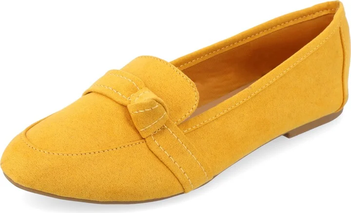 Journee Collection Slip-On Knotted Loafer Flat for Women - Comfortable Marci Round Toe Fashion Dress Shoe - 7.5 - Mustard