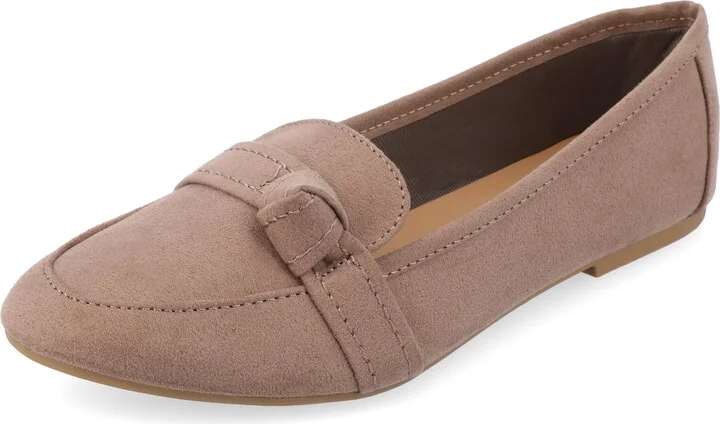 Journee Collection Slip-On Knotted Loafer Flat for Women - Comfortable Marci Round Toe Fashion Dress Shoe - Beige/Taupe
