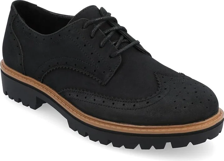 Journee Collection Tru Comfort Foam Claudiya Oxford Women's Flat Shoes Black : 7 M, Exotic Leather