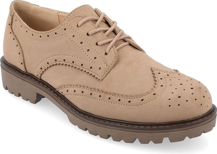 Journee Collection Tru Comfort Foam Claudiya Oxford Women's Flat Shoes Taupe : 9.5 M, Exotic Leather