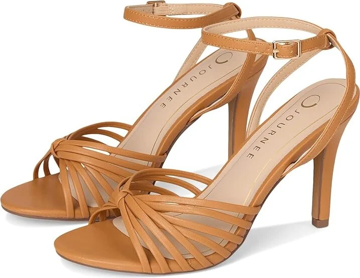 Journee Collection Vanita Women's Dress Sandals Tan : 12 W, Faux Leather