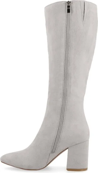 Journee Collection Wide Width Extra Wide Calf Women's Ameylia Covered Block Heel Pointed Toe Boots, Grey 7W - Image 2