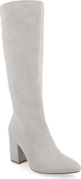 Journee Collection Wide Width Extra Wide Calf Women's Ameylia Covered Block Heel Pointed Toe Boots, Grey 7W