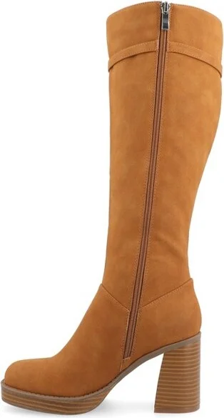 Journee Collection Wide Width Extra Wide Calf Women's Letice Platform Square Toe Boots, Cream 5.5W - Image 3
