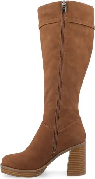Journee Collection Wide Width Extra Wide Calf Women's Letice Platform Square Toe Boots, Cream 5.5W - Image 4