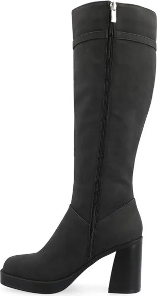 Journee Collection Wide Width Extra Wide Calf Women's Letice Platform Square Toe Boots, Cream 5.5W - Image 5