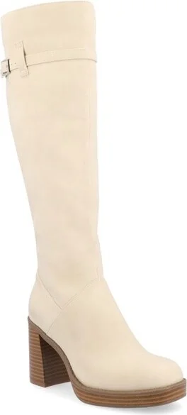 Journee Collection Wide Width Extra Wide Calf Women's Letice Platform Square Toe Boots, Cream 5.5W