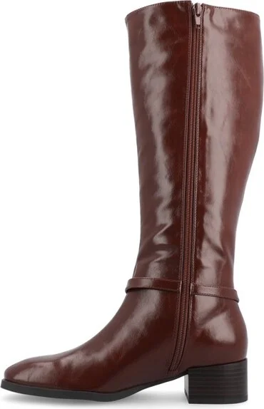 Journee Collection Wide Width Extra Wide Calf Women's Rhianah Stacked Block Heel Square Toe Boots, Brown 12W - Image 2