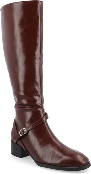 Journee Collection Wide Width Extra Wide Calf Women's Rhianah Stacked Block Heel Square Toe Boots, Brown 12W