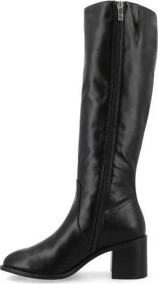 Journee Collection Wide Width Extra Wide Calf Women's Romilly Stacked Block Heel Round Toe Boots, Tan 7.5W - Image 4