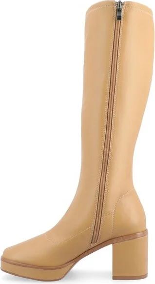 Journee Collection Wide Width Wide Calf Women's Alondra Platform Square Toe Boots, Tan 7.5W - Image 2