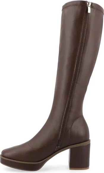 Journee Collection Wide Width Wide Calf Women's Alondra Platform Square Toe Boots, Tan 7.5W - Image 5