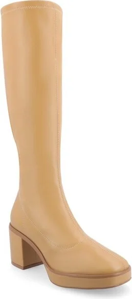 Journee Collection Wide Width Wide Calf Women's Alondra Platform Square Toe Boots, Tan 7.5W