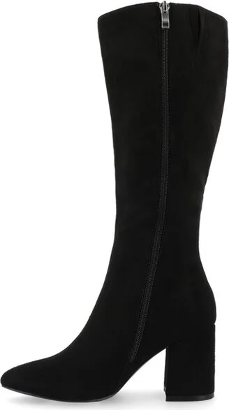 Journee Collection Wide Width Wide Calf Women's Ameylia Covered Block Heel Pointed Toe Boots, Black 12W - Image 6