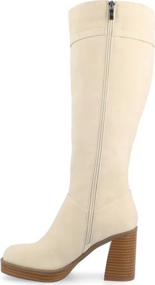 Journee Collection Wide Width Wide Calf Women's Letice Platform Square Toe Boots, Cognac 8.5W - Image 4