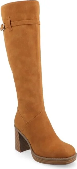 Journee Collection Wide Width Wide Calf Women's Letice Platform Square Toe Boots, Cognac 8.5W