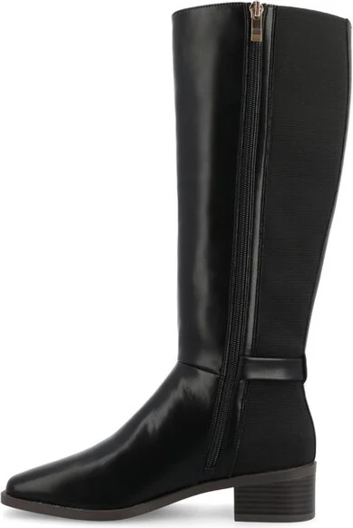 Journee Collection Wide Width Wide Calf Women's Londyn Stacked Block Heel Square Toe Boots, Brown 6W - Image 6