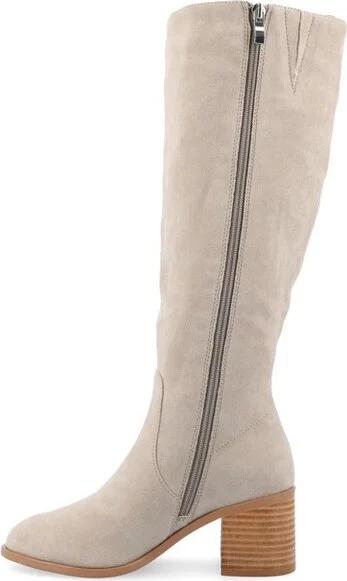 Journee Collection Wide Width Wide Calf Women's Romilly Stacked Block Heel Round Toe Boots, Stone 10W - Image 2