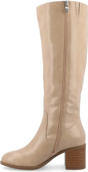 Journee Collection Wide Width Wide Calf Women's Romilly Stacked Block Heel Round Toe Boots, Stone 10W - Image 3