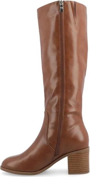 Journee Collection Wide Width Wide Calf Women's Romilly Stacked Block Heel Round Toe Boots, Stone 10W - Image 4
