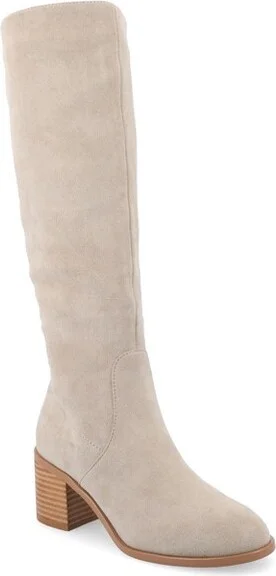 Journee Collection Wide Width Wide Calf Women's Romilly Stacked Block Heel Round Toe Boots, Stone 10W