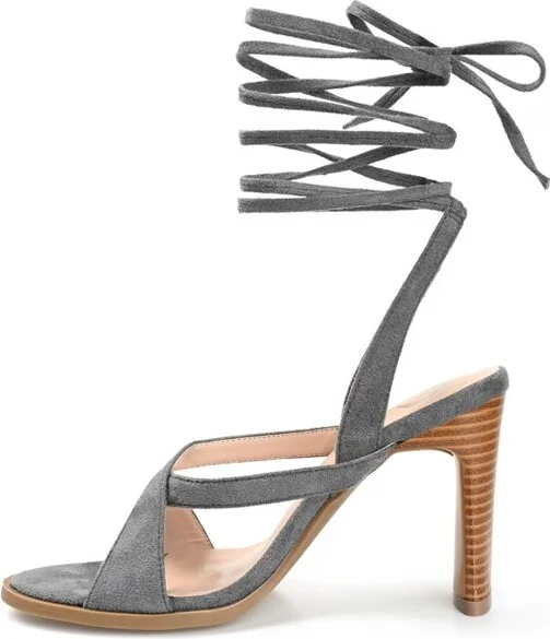 Journee Collection Women's Adalee Ankle Wrap Stacked Heel Sandals Grey - Image 2